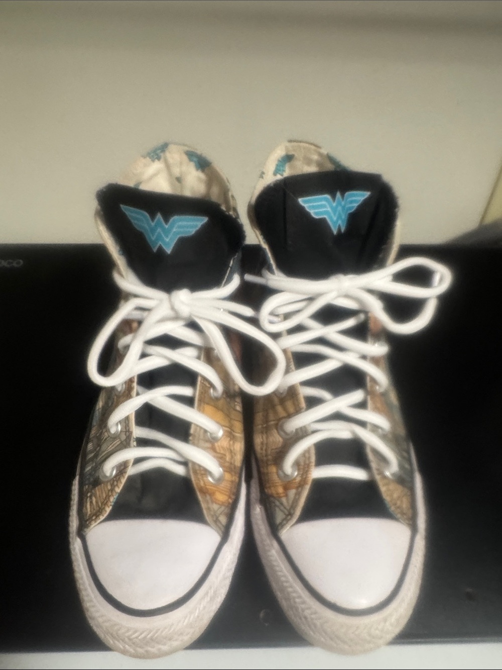 Wonder Woman High-Top Sneakers in Black, White and Tan